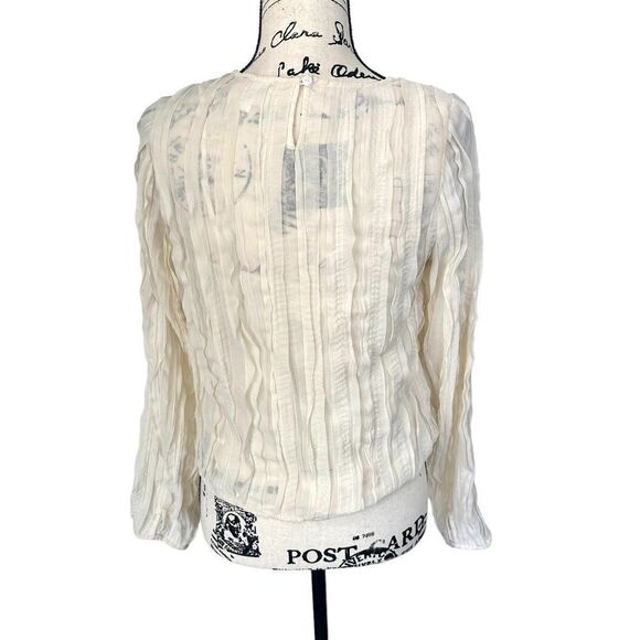 Line & Dot Ivory Ruffle Pleaded Sheer Blouse, Small - Picture 4 of 11